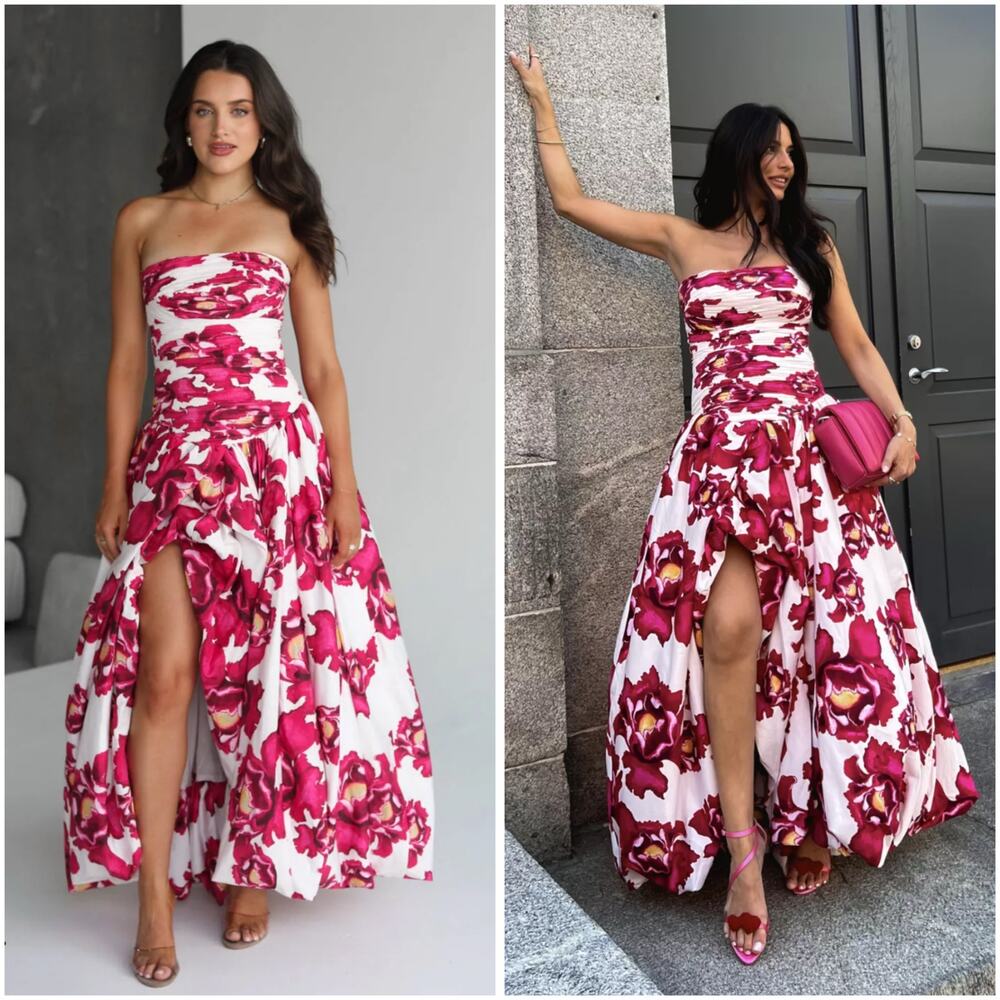 Aje Behold Boldly Blooming Floral Bubble Hem Maxi Gown US 6 NWT
